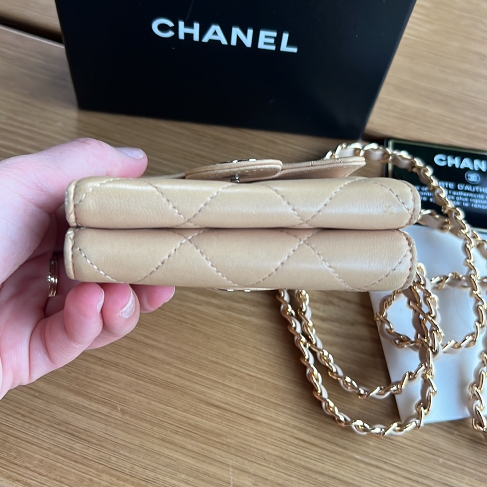 Mini CHANEL Lambskin Quilt Flap Trifold Wallet WOC on Chain - Picture 8 of 12
